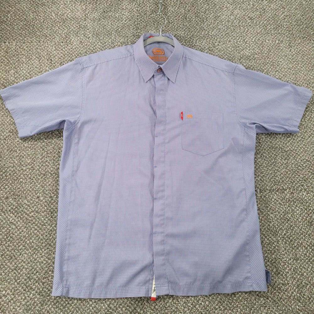Ecko Unltd Mens‎ Blue Red Grid Check Short Sleeve Woven Button Down Shirt Size M